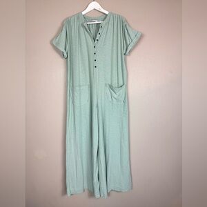 Free people Beach My Go To Jumpsuit moss Green baggy loose fit oversized small H